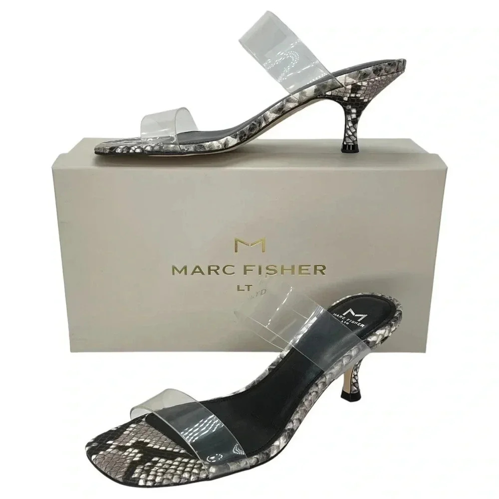 Marc Fisher Clear and Snake Print Heels